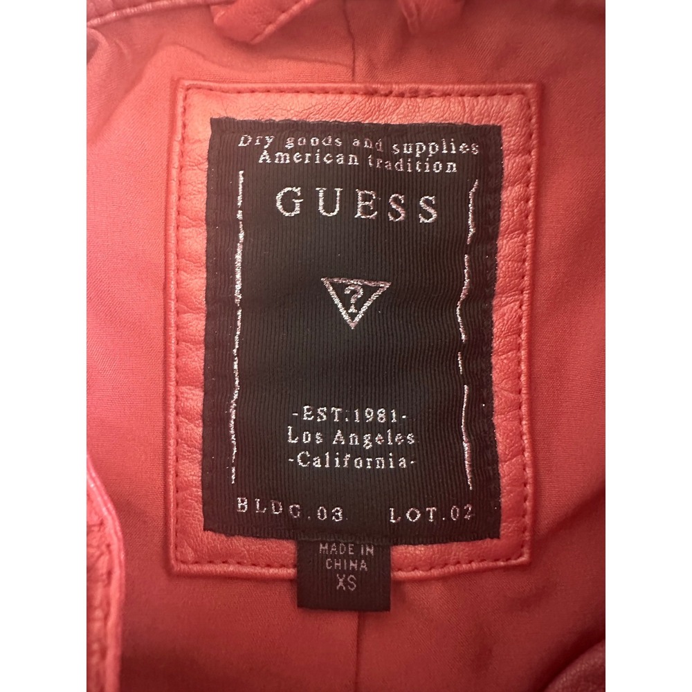 Guess Pink Faux Leather Moto Jacket Quilted Detail Zipper Pockets Size XS - Picture 5 of 8